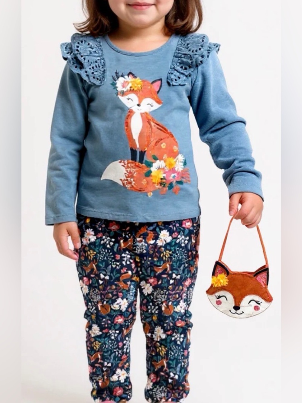 Isaac Mizrahi NY Fall Autumn Sequin Fox Matching Outfit 2 Piece Set Girls XS 4